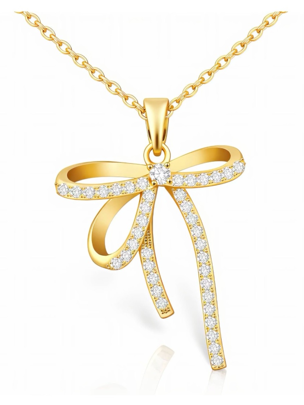 Gold Bow Pendant Necklace - Elegant Ribbon Design